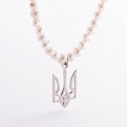 Серебряное колье "Герб Украины - Тризуб" с жемчугом 4054 №2