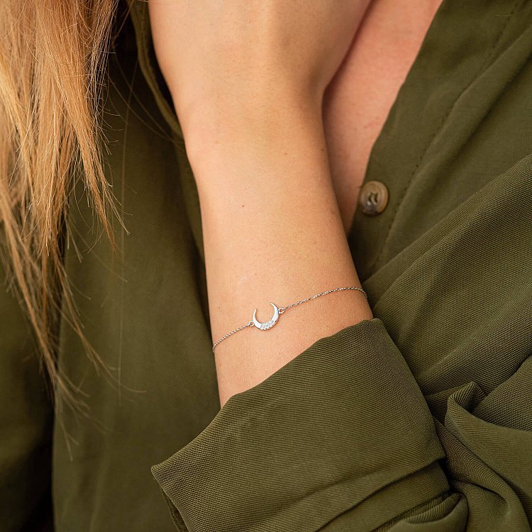 Браслет "Лунница" в белом золоте (фианиты) б05095 от ювелирного магазина Оникс - 1