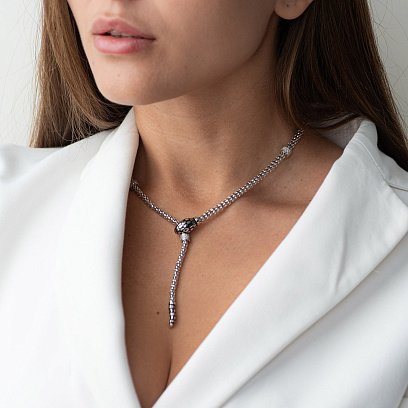 Колье "Змея" в белом золоте (фианит, эмаль) кол01726 №2