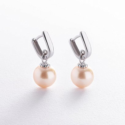 Серьги в белом золоте (культ. морской жемчуг) с08581