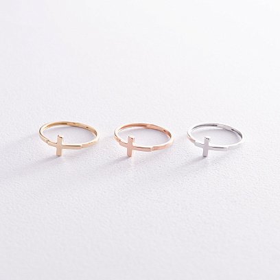 Кольцо "Крестик" в красном золоте к06984 №3