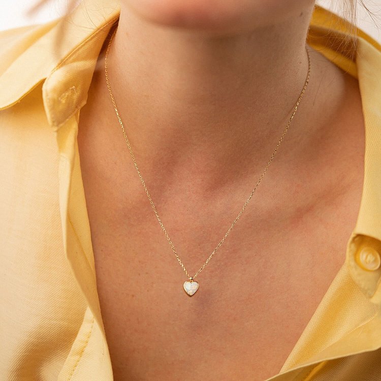 Колье "Сердечко" с синт. опалом (желтое золото) кол02412 от ювелирного магазина Оникс - 5