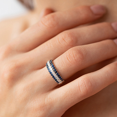 Золота каблучка з сапфірами і діамантами кб0559cha №2