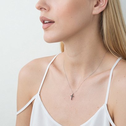 Золотое колье с крестиком (черные и белые фианиты) кол00816 №13