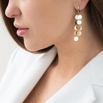 Висячие серьги "Монетки" из желтого золота с07229 №2