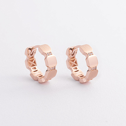 Серьги - кольца "Claudia" в красном золоте (фианиты) с09328