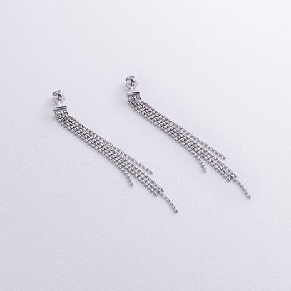 Срібні сережки - пусети з ланцюжками 902-01595 №2