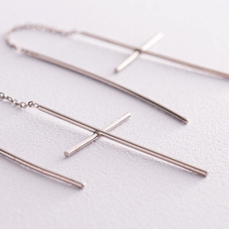 Срібні сережки - протяжки "Хрестики" 122837 від ювелірного магазину Онікс - 2