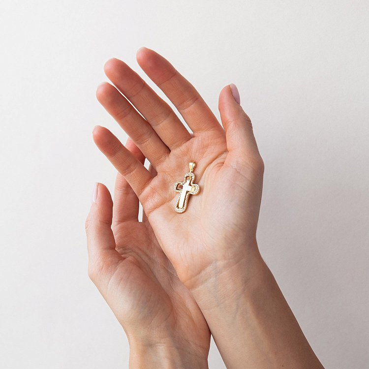 Золотий православний хрестик з фіанітами п02252 від ювелірного магазину Онікс - 1