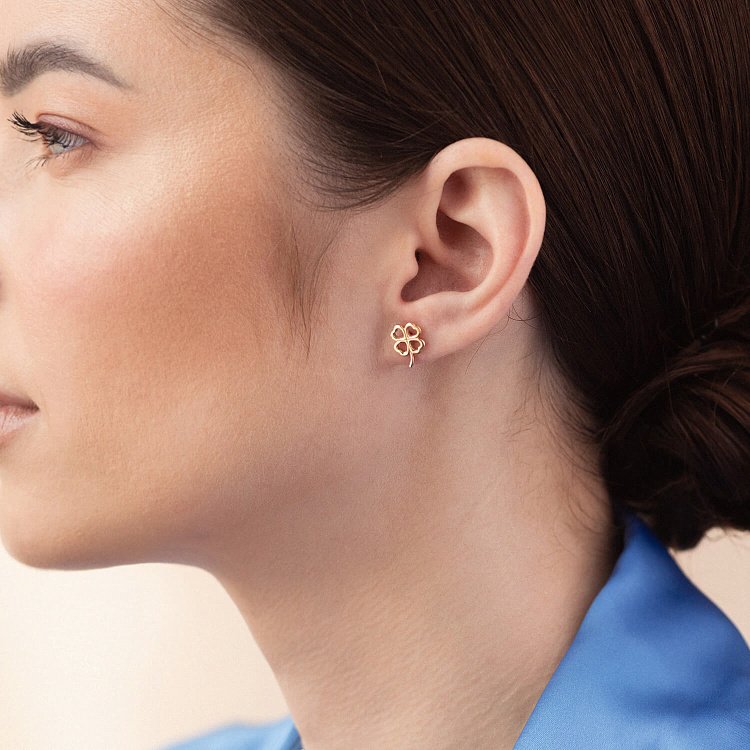 Сережки - пусети "Конюшина" в жовтому золоті с08277 від ювелірного магазину Онікс - 1