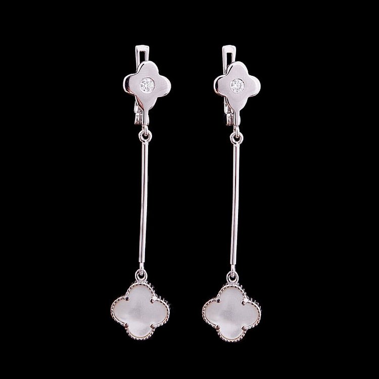 Золоті сережки "Конюшина" з перламутром і фіанітами с03682 від ювелірного магазину Онікс - 2