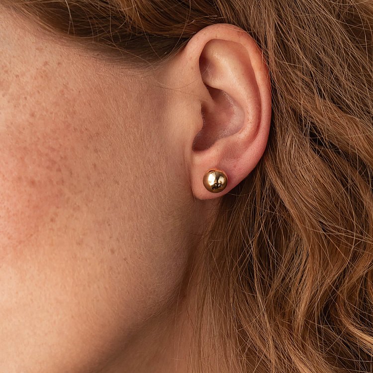 Сережки - пусети "Кульки" у жовтому золоті (0.8 см) с08056 від ювелірного магазину Онікс - 3