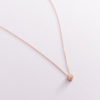 Золоте кольє "Сердечко" з фіанітами кол02095