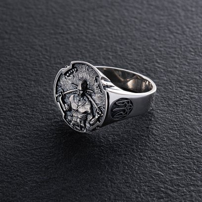 Мужская серебряная печатка "Український козак" 112704 №3