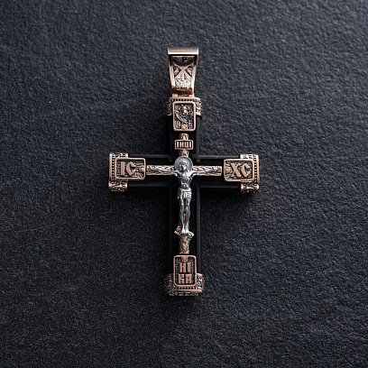 Золотий хрест "Розп'яття. Спаси та Збережи" з ебеновим деревом 981з №5