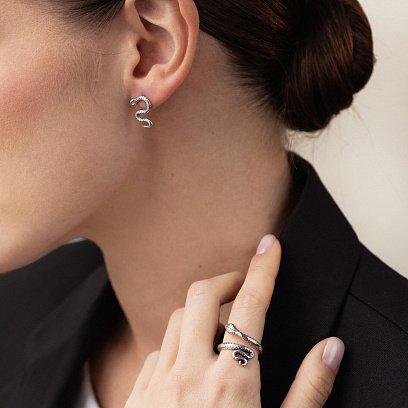 Серебряное кольцо "Змея" 3853 №9
