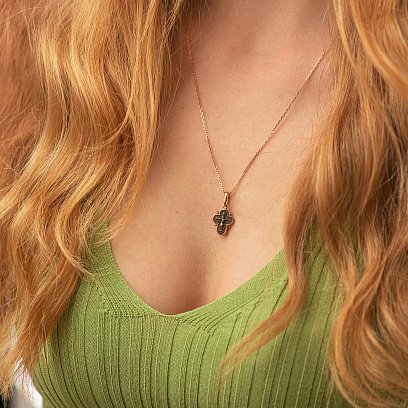 Золотий хрестик "Розп'яття. Спаси і Збережи" (чорніння) п03263 №2