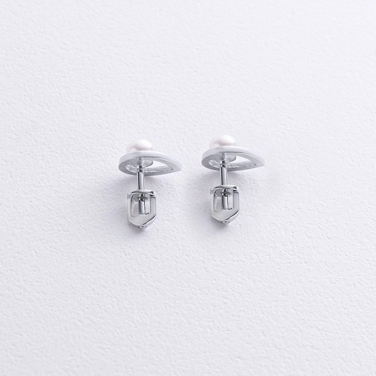 Серьги - пусеты "Капельки" с жемчугом (белое золото) с09055 от ювелирного магазина Оникс - 2