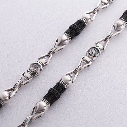 Мужская серебряная цепочка "Спаси и сохрани" с эбеновым деревом 628 №5