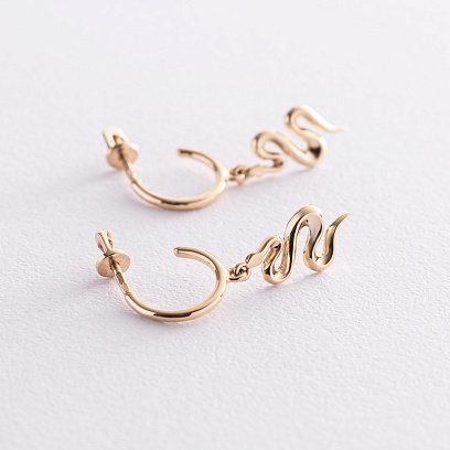 Золотые серьги - пусеты "Змеи" с07370 №3