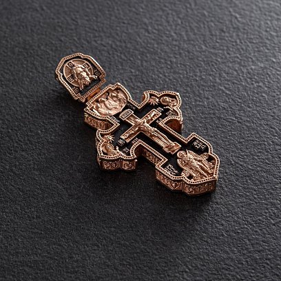 Чоловічий православний хрест "Розп'яття. Врятуй та Збережи" з ебенового дерева та золота 1003