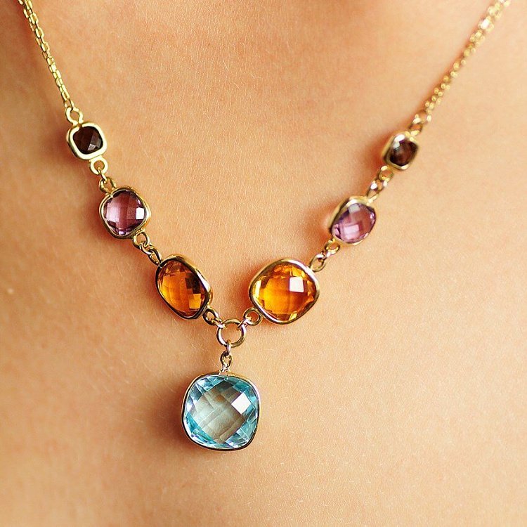 Колье золотое с натуральными камнями кол00530 от ювелирного магазина Оникс - 1