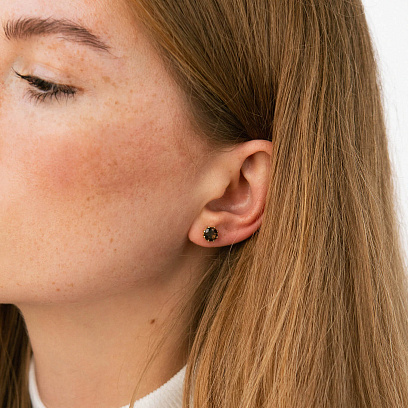 Золотые серьги - пусеты с дымчастым кварцом с06943 №2