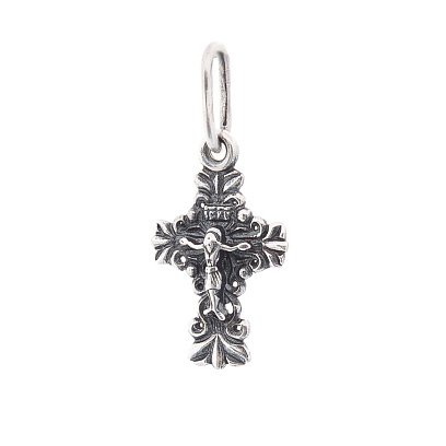 Серебряный крестик (чернение) "Спаси и сохрани" 131349 №4