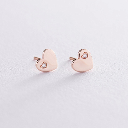 Золоті сережки "Сердечка" з фіанітами с06071