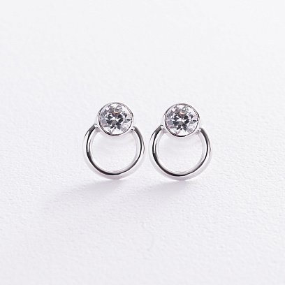Серьги - пусеты "Эйприл" с фианитами (белое золото) с08495