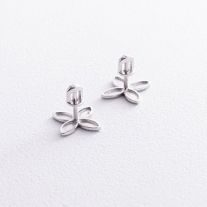 Серьги - пусеты "Клевер" в белом золоте с08481 №3
