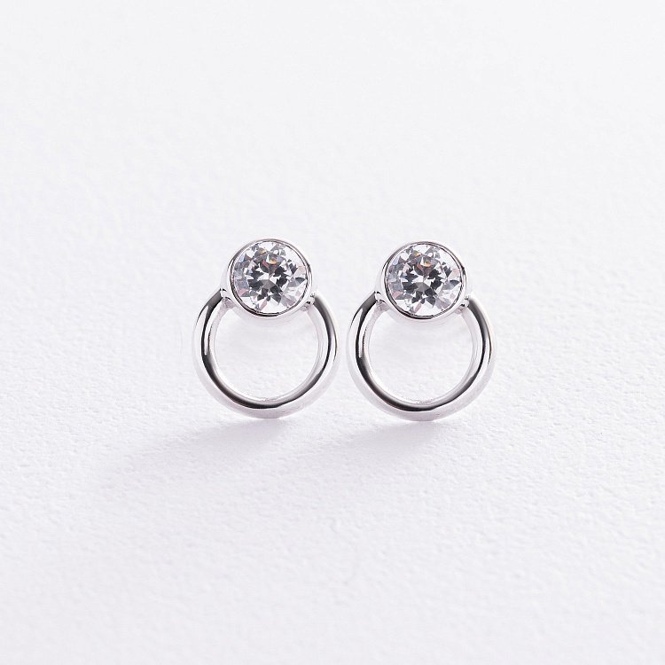 Серьги - пусеты "Эйприл" с фианитами (белое золото) с08495 от ювелирного магазина Оникс