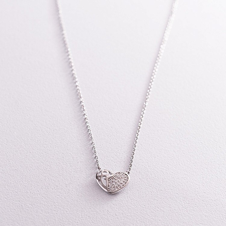 Серебряное колье "Сердечко" с фианитами 181181 от ювелирного магазина Оникс
