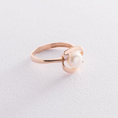 Золота каблучка з перлами і фіанітами к05500 №3