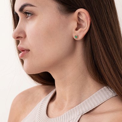 Золотые серьги - пусеты "Фиби" с изумрудами 23179 №3