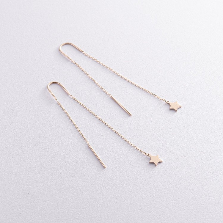 Серьги - протяжки "Звездочки" в желтом золоте с08334 от ювелирного магазина Оникс - 1