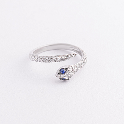 Золота каблучка "Змія" з діамантами і сапфірами кб0622ca №2