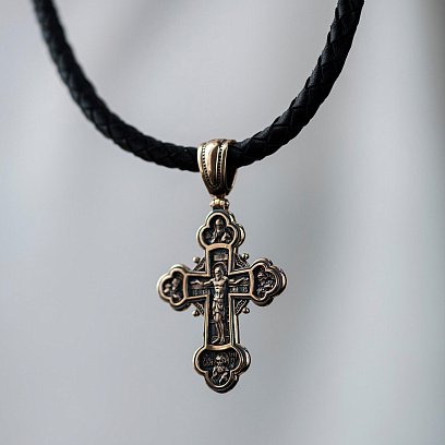 Православний золотий хрест "Розп'яття Христове, Олександр Невський, Димитрій Донський, Сергій Радонезький. Архангел Михаїл" п02683 №3