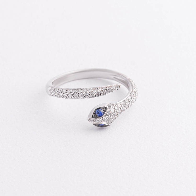 Золота каблучка "Змія" з діамантами і сапфірами кб0622ca від ювелірного магазину Онікс - 1