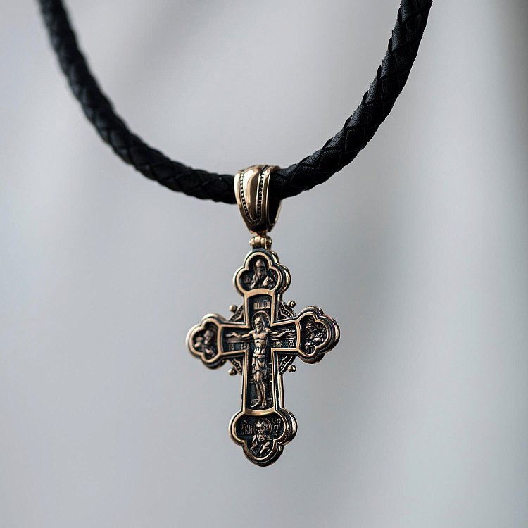 Православний золотий хрест "Розп'яття Христове, Олександр Невський, Димитрій Донський, Сергій Радонезький. Архангел Михаїл" п02683 від ювелірного магазину Онікс - 2