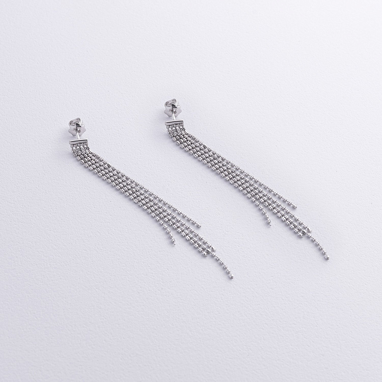 Серебряные серьги - пусеты с цепочками 902-01595 от ювелирного магазина Оникс - 1