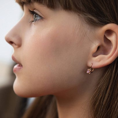 Детские золотые серьги "Цветочки" (розовые фианиты) с05766 №2