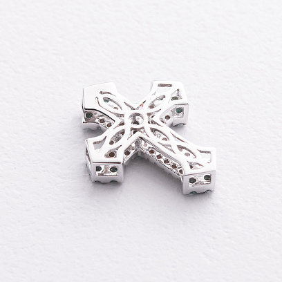 Крестик в белом золоте (бриллианты, изумруды) пб0390ca №2