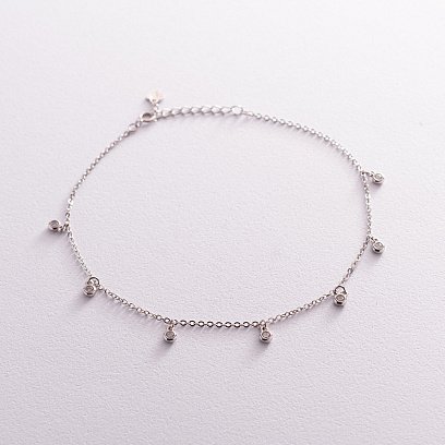 Серебряный браслет на ногу с фианитами 141599 №4
