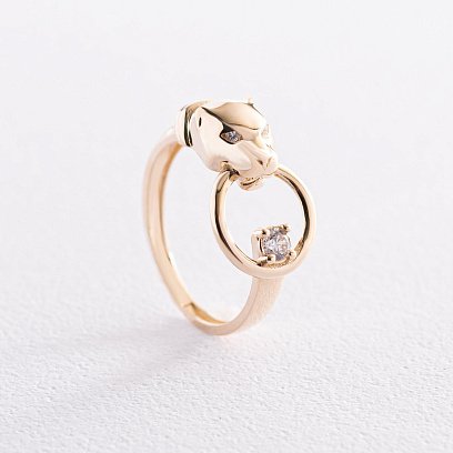 Каблучка "Пантера" в жовтому золоті (фіаніти) к06844