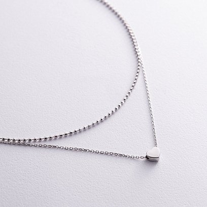 Двойное серебряное колье "Сердечко и шарики" 908-01065