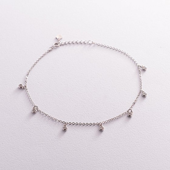 Серебряный браслет на ногу с фианитами 141599 №4