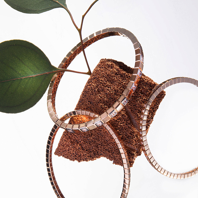 Жесткий золотой браслет "Кубики" (фианиты) б05611 от ювелирного магазина Оникс - 7