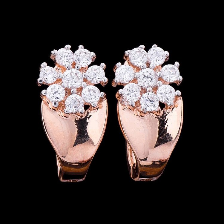 Золоті сережки "Квіточки" з фіанітами с01841 від ювелірного магазину Онікс