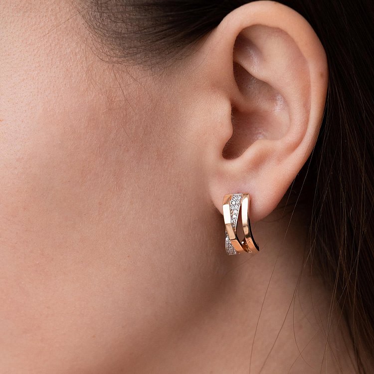 Золотые серьги (фианиты) с05200 от ювелирного магазина Оникс - 3